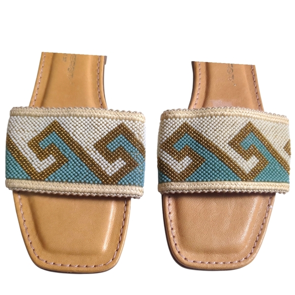 NEW Unity in Diversity Beaded Leather Slip On Sandals /Flats SZ 38 / US 7 - Picture 3 of 5